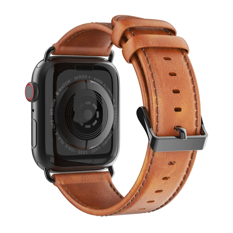 For Apple Watch Series 7 45mm DUX DUCIS Business Genuine Leather Watch Strap(Khaki) - Watch Bands by DUX DUCIS | Online Shopping UK | buy2fix