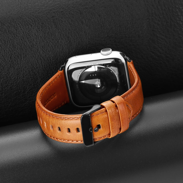 For Apple Watch Series 4 44mm DUX DUCIS Business Genuine Leather Watch Strap(Khaki) - Watch Bands by DUX DUCIS | Online Shopping UK | buy2fix