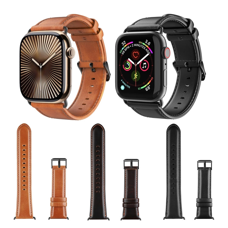 For Apple Watch Series 5 44mm DUX DUCIS Business Genuine Leather Watch Strap(Coffee) - Watch Bands by DUX DUCIS | Online Shopping UK | buy2fix