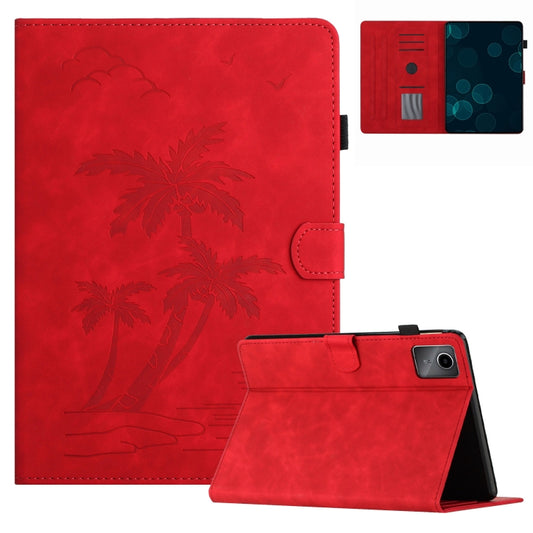 For Lenovo Tab M11/Xiaoxin Pad 11 2024 Coconut Tree Embossed Smart Leather Tablet Case(Red) - Lenovo by buy2fix | Online Shopping UK | buy2fix