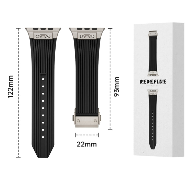 For Apple Watch Ultra 2 49mm Vertical Texture Titanium Buckle Elastic Silicone Watch Band(Black) - Watch Bands by buy2fix | Online Shopping UK | buy2fix