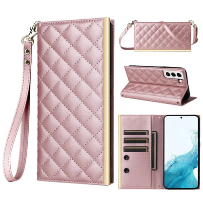 For Samsung Galaxy S22+ 5G Crossbody Rhombic Sucker Leather Phone Case(Rose Gold) - Galaxy S22+ 5G Cases by buy2fix | Online Shopping UK | buy2fix