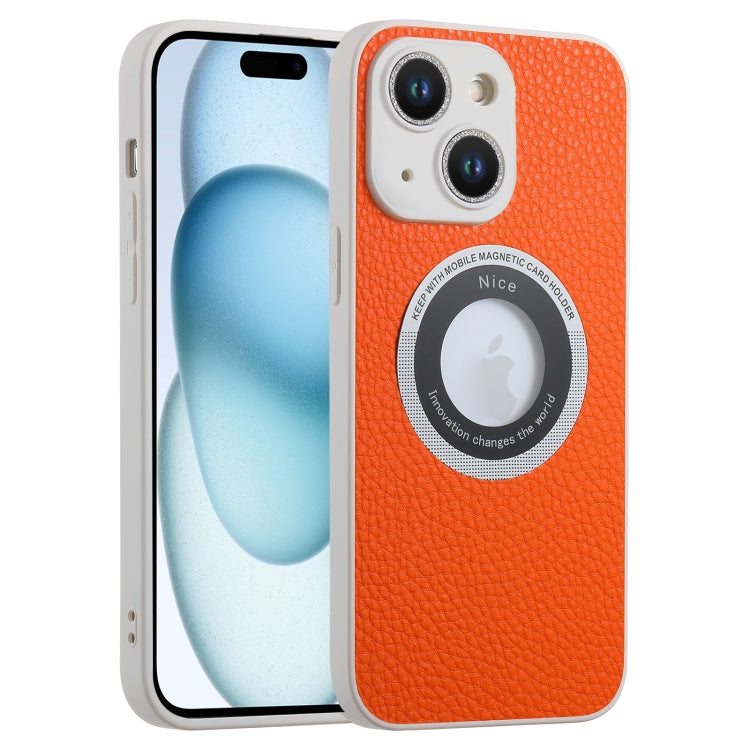 For iPhone 15 Plus Litchi Texture MagSafe TPU Full Coverage Shockproof Phone Case(Orange) - iPhone 15 Plus Cases by buy2fix | Online Shopping UK | buy2fix