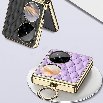 For Huawei Pocket 2 GKK Rhombus Pattern Electroplated Leather Phone Case with Ring(Purple) - Huawei Cases by GKK | Online Shopping UK | buy2fix