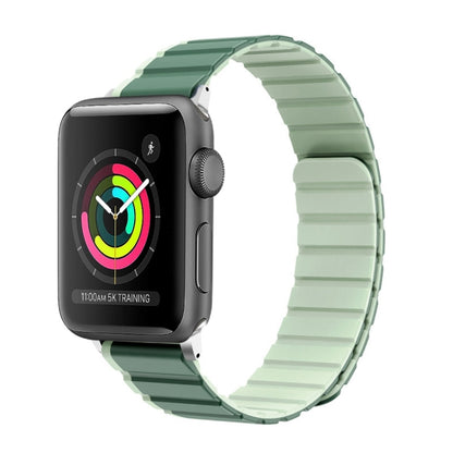 For Apple Watch Series 3 42mm ZGA Two Color Magnetic Silicone Watch Band(Dark Green+Light Green) - Watch Bands by ZGA | Online Shopping UK | buy2fix