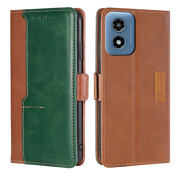 For Motorola Moto G Play 4G 2024 Contrast Color Side Buckle Leather Phone Case(Light Brown + Green) - Motorola Cases by buy2fix | Online Shopping UK | buy2fix