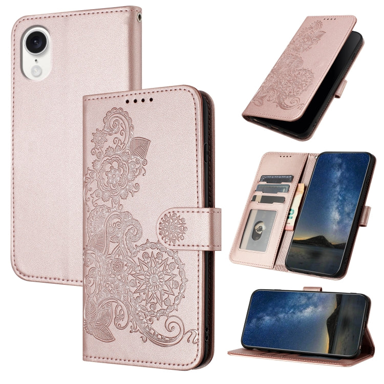 For iPhone SE 2024 Datura Flower Embossed Flip Leather Phone Case(Rose Gold) - More iPhone Cases by buy2fix | Online Shopping UK | buy2fix