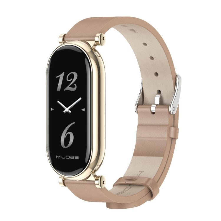 For Xiaomi Mi Band 8 / 9 / 9 NFC Mijobs GT4 First Layer Cowhide Watch Band(Apricot Light Gold) - Watch Bands by MIJOBS | Online Shopping UK | buy2fix