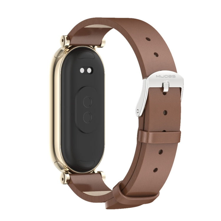 For Xiaomi Mi Band 8 / 9 / 9 NFC Mijobs GT4 First Layer Cowhide Watch Band(Brown Light Gold) - Watch Bands by MIJOBS | Online Shopping UK | buy2fix