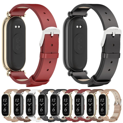 For Xiaomi Mi Band 8 / 9 / 9 NFC Mijobs GT4 First Layer Cowhide Watch Band(Apricot Rose Gold) - Watch Bands by MIJOBS | Online Shopping UK | buy2fix