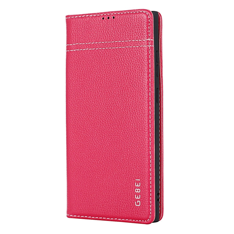 For Samsung Galaxy S24+ 5G GEBEI Top-grain Horizontal Flip Leather Phone Case(Rose Red) - Galaxy S24+ 5G Cases by GEBEI | Online Shopping UK | buy2fix