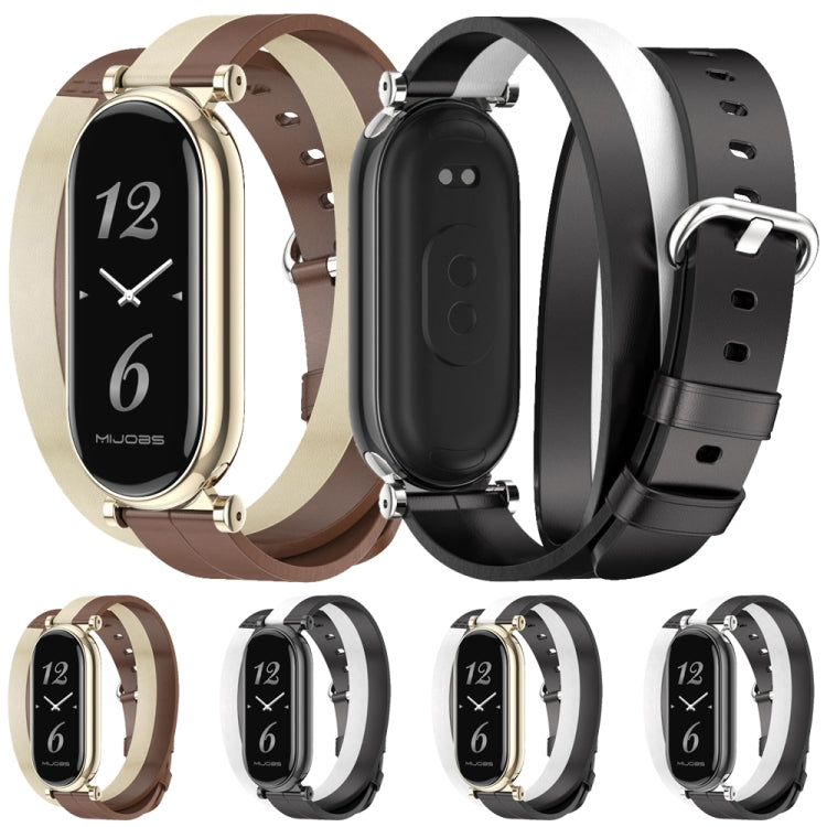 For Xiaomi Mi Band 8 / 9 / 9 NFC Mijobs GT4 Dual-Loop Leather Watch Band(Black+White+Black) - Watch Bands by MIJOBS | Online Shopping UK | buy2fix