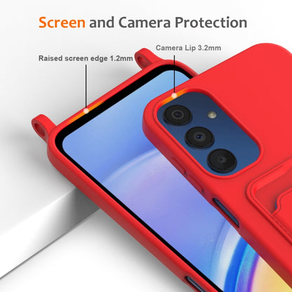 For Samsung Galaxy A15 4G/5G Integrated Card Bag Solid Color Liquid Silicone Phone Case with Lanyard(Red) - Galaxy Phone Cases by buy2fix | Online Shopping UK | buy2fix