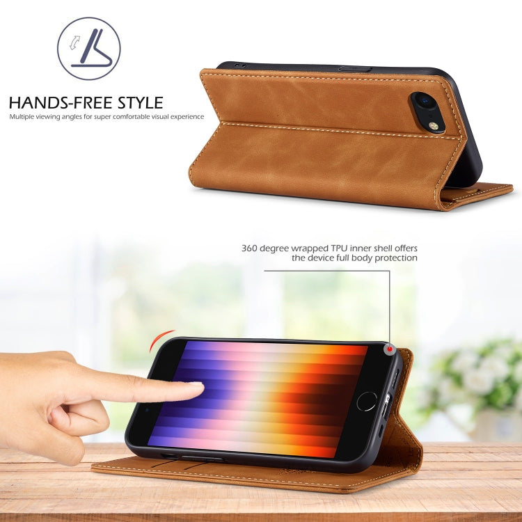 For iPhone 16e LC.IMEEKE Strong Magnetism Microfiber Leather Phone Case(Brown) - iPhone 16e Cases by LC.IMEEKE | Online Shopping UK | buy2fix