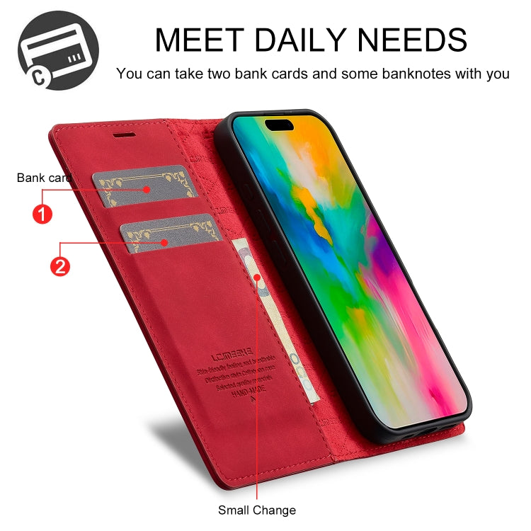 For iPhone 16 Plus LC.IMEEKE Strong Magnetism Microfiber Leather Phone Case(Red) - iPhone 16 Plus Cases by LC.IMEEKE | Online Shopping UK | buy2fix