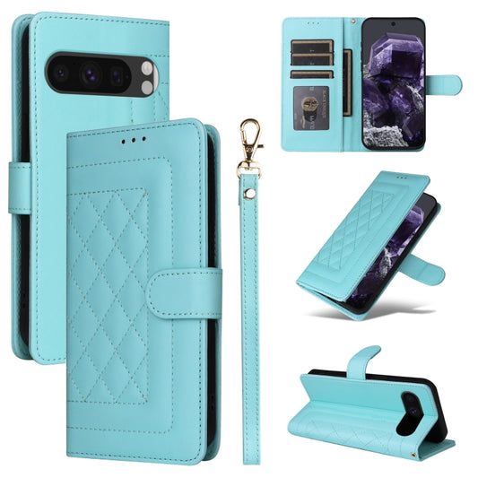 For Google Pixel 9 Diamond Lattice Leather Flip Phone Case(Mint Green) - Google Cases by buy2fix | Online Shopping UK | buy2fix