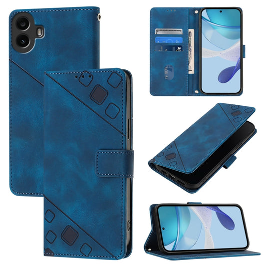 For Nothing CMF Phone 1 Skin-feel Embossed Leather Phone Case(Blue) - More Brand by buy2fix | Online Shopping UK | buy2fix