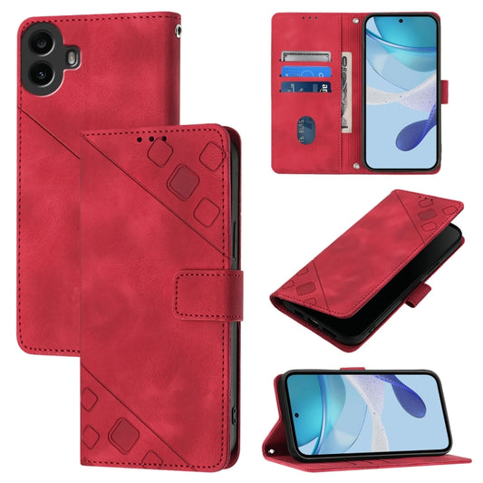 For Nothing CMF Phone 1 Skin-feel Embossed Leather Phone Case(Red) - More Brand by buy2fix | Online Shopping UK | buy2fix