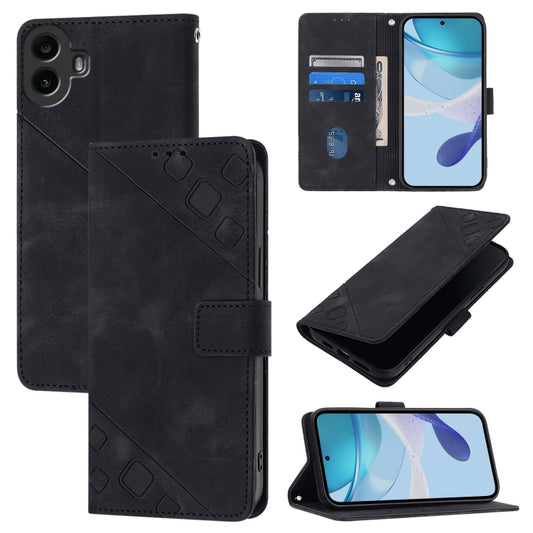 For Nothing CMF Phone 1 Skin-feel Embossed Leather Phone Case(Black) - More Brand by buy2fix | Online Shopping UK | buy2fix