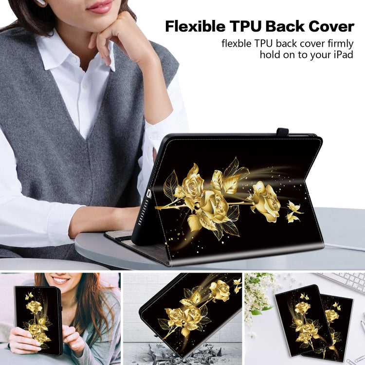 For Samsung Galaxy Tab S9+ / S9 FE+ Crystal Texture Painted Leather Tablet Case(Gold Butterfly Rose) - Galaxy Tab S9+ Cases by buy2fix | Online Shopping UK | buy2fix