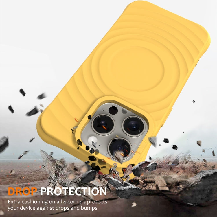 For iPhone 16 Pro Wave Texture MagSafe Magnetic Liquid Silicone Phone Case(Yellow) - iPhone 16 Pro Cases by buy2fix | Online Shopping UK | buy2fix