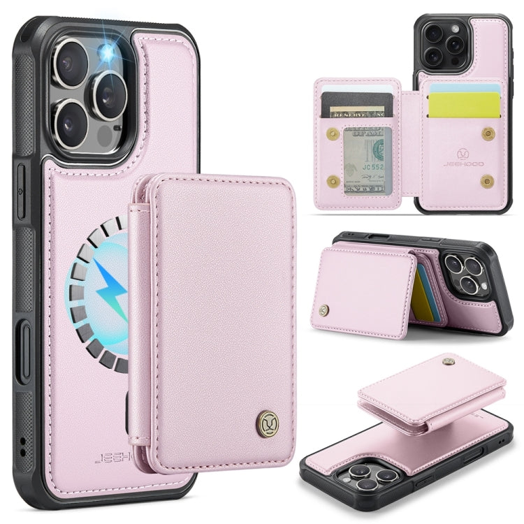 For iPhone 16 Pro JEEHOOD J05 Business Magnetic Style RFID Leather Phone Case(Pink) - iPhone 16 Pro Cases by JEEHOOD | Online Shopping UK | buy2fix