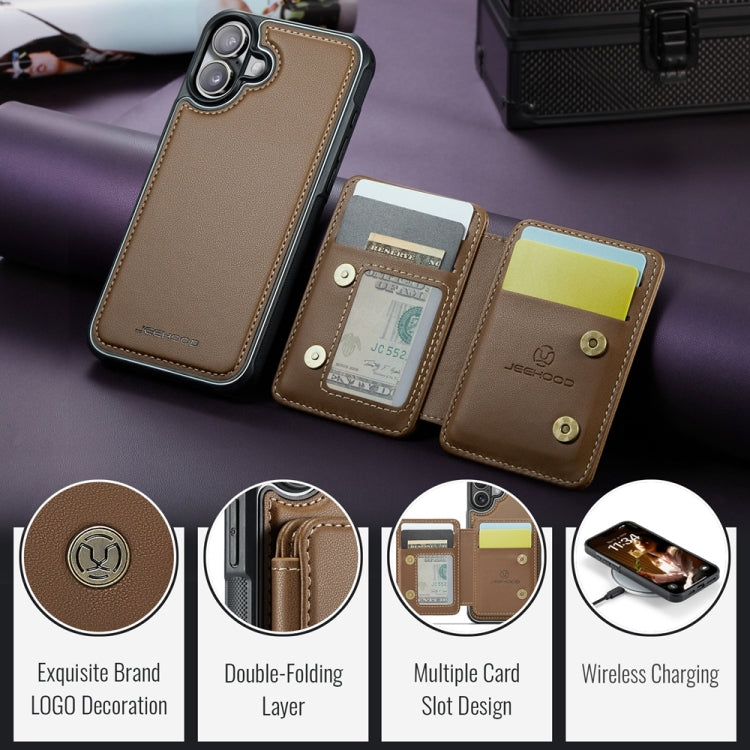 For iPhone 16 Plus JEEHOOD J05 Business Magnetic Style RFID Leather Phone Case(Brown) - iPhone 16 Plus Cases by JEEHOOD | Online Shopping UK | buy2fix