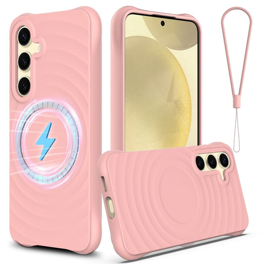 For Samsung Galaxy S25+ 5G Wave Texture MagSafe Magnetic Liquid Silicone Phone Case(Pink) - Galaxy S25+ 5G Cases by buy2fix | Online Shopping UK | buy2fix