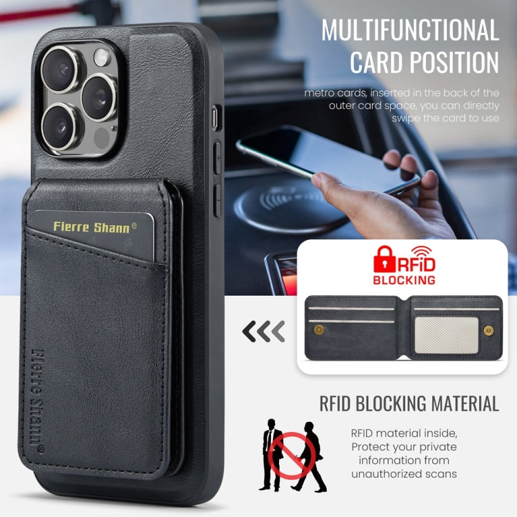 For iPhone 15 Pro Max Fierre Shann Oil Wax Cow Leather Magnetic Card Holder Phone Case(Black) - iPhone 15 Pro Max Cases by FIERRE SHANN | Online Shopping UK | buy2fix