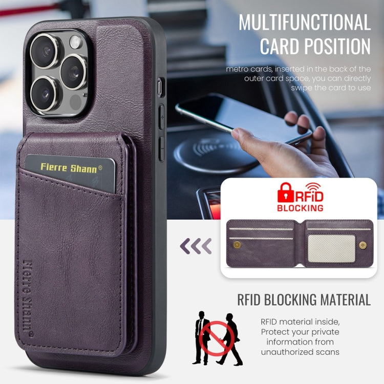 For iPhone 16 Pro Max Fierre Shann Oil Wax Cow Leather Magnetic Card Holder Phone Case(Purple) - iPhone 16 Pro Max Cases by FIERRE SHANN | Online Shopping UK | buy2fix