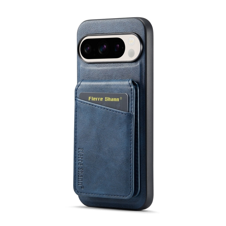 For Google Pixel 9 Fierre Shann Oil Wax Cow Leather Magnetic Card Holder Phone Case(Blue) - Google Cases by FIERRE SHANN | Online Shopping UK | buy2fix