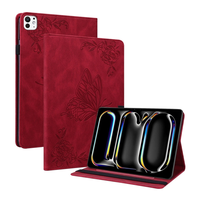 For iPad Pro 11 2024 Butterfly Flower Embossed Leather Tablet Case(Red) - iPad Pro 11 2024 Cases by buy2fix | Online Shopping UK | buy2fix