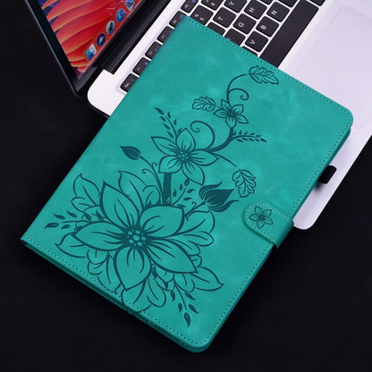 For iPad Air 13 2024 Lily Embossed Leather Smart Tablet Case(Green) - iPad Air 13 2024 Cases by buy2fix | Online Shopping UK | buy2fix