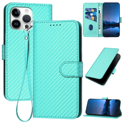 For iPhone 16 Pro Max YX0070 Carbon Fiber Buckle Leather Phone Case with Lanyard(Light Blue) - iPhone 16 Pro Max Cases by buy2fix | Online Shopping UK | buy2fix