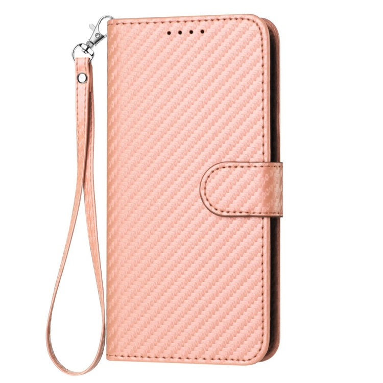 For iPhone 16 Pro Max YX0070 Carbon Fiber Buckle Leather Phone Case with Lanyard(Pink) - iPhone 16 Pro Max Cases by buy2fix | Online Shopping UK | buy2fix