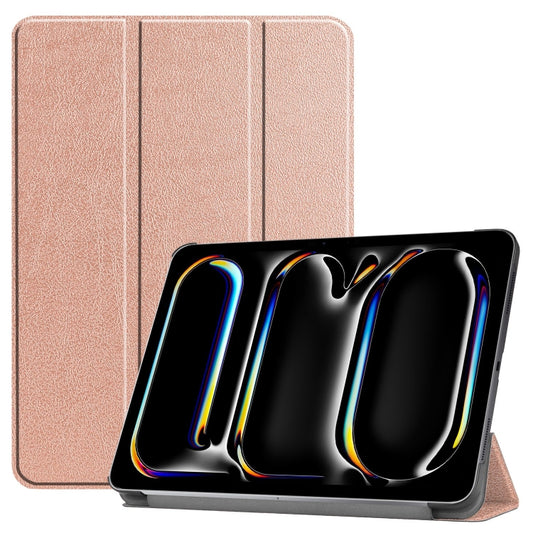 For iPad Pro 11 2024 Custer Pure Color 3-Fold Holder Smart Leather Tablet Case(Rose Gold) - iPad Pro 11 2024 Cases by buy2fix | Online Shopping UK | buy2fix