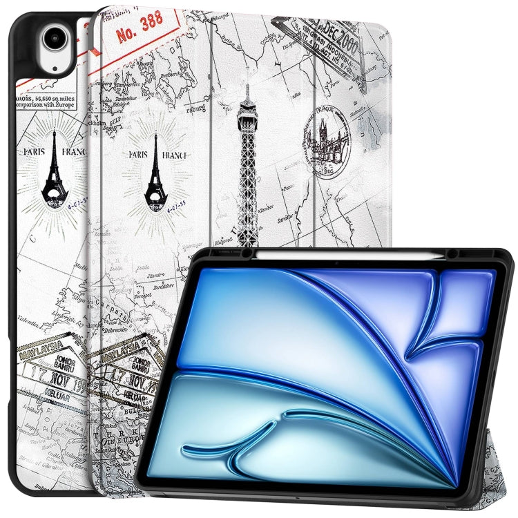 For iPad Air 13 2024 Custer Painted 3-Fold Holder Smart Leather Tablet Case with Pen Tray(Eiffel Tower) - iPad Air 13 2024 Cases by buy2fix | Online Shopping UK | buy2fix