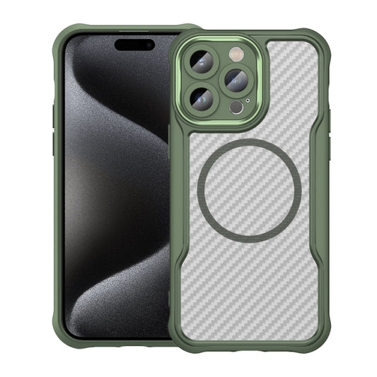 For iPhone 15 Pro Max Carbon Fiber Texture MagSafe Translucent Phone Case(Green) - iPhone 15 Pro Max Cases by buy2fix | Online Shopping UK | buy2fix