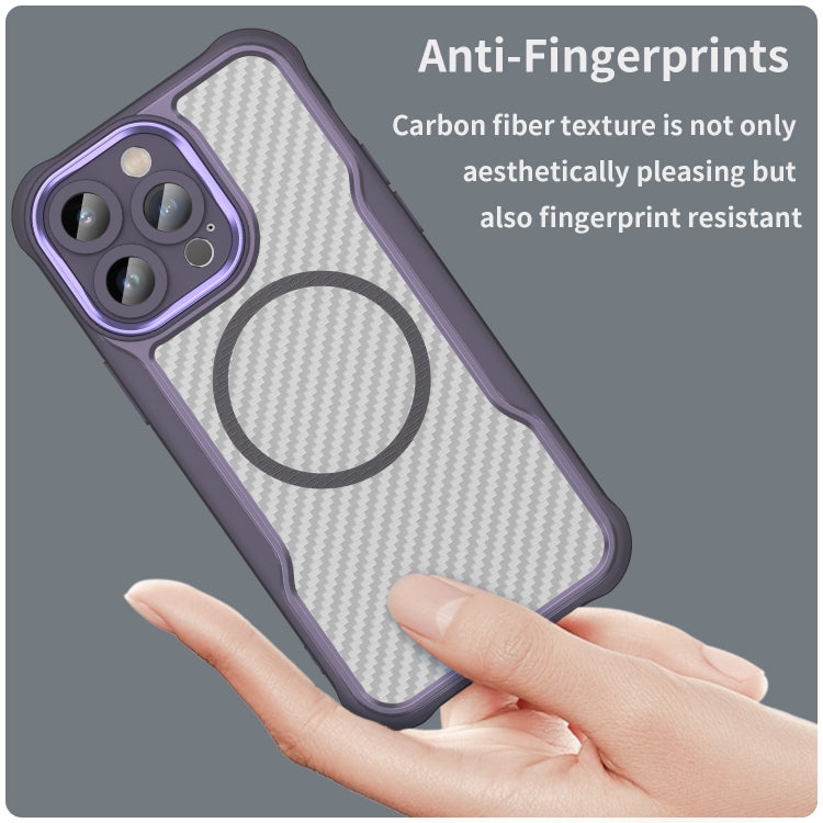 For iPhone 11 Carbon Fiber Texture MagSafe Translucent Phone Case(Purple) - iPhone 11 Cases by buy2fix | Online Shopping UK | buy2fix