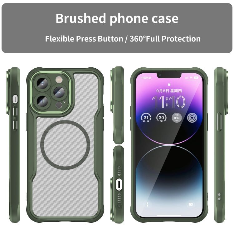 For iPhone 12 Pro Carbon Fiber Texture MagSafe Translucent Phone Case(Green) - iPhone 12 / 12 Pro Cases by buy2fix | Online Shopping UK | buy2fix