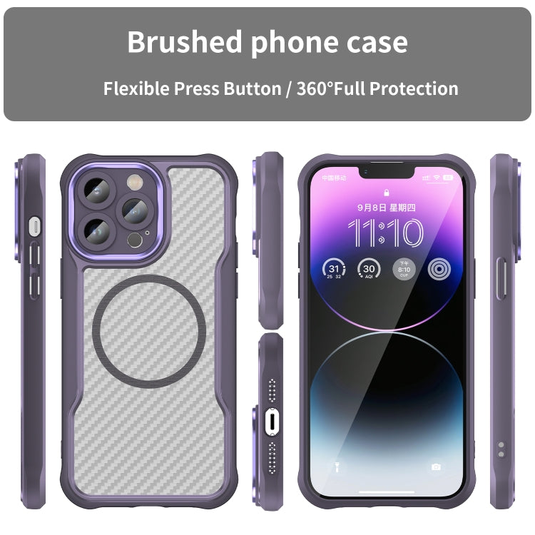 For iPhone 12 Pro Carbon Fiber Texture MagSafe Translucent Phone Case(Purple) - iPhone 12 / 12 Pro Cases by buy2fix | Online Shopping UK | buy2fix