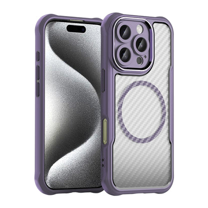 For iPhone 16 Pro Carbon Fiber Texture MagSafe Translucent Phone Case(Purple) - iPhone 16 Pro Cases by buy2fix | Online Shopping UK | buy2fix