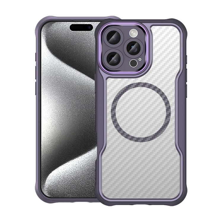 For iPhone 16 Pro Max Carbon Fiber Texture MagSafe Translucent Phone Case(Purple) - iPhone 16 Pro Max Cases by buy2fix | Online Shopping UK | buy2fix