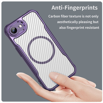 For iPhone 16e Carbon Fiber Texture MagSafe Translucent Phone Case(Purple) - iPhone 16e Cases by buy2fix | Online Shopping UK | buy2fix