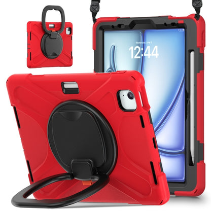 For iPad Air 11 2024 / Air 11 2025 Silicone Hybrid PC Tablet Case with Holder & Shoulder Strap(Red) - iPad Air 11 2025 / 2024 Cases by buy2fix | Online Shopping UK | buy2fix