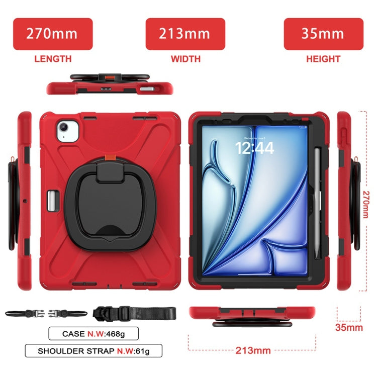 For iPad Air 11 2024 / Air 11 2025 Silicone Hybrid PC Tablet Case with Holder & Shoulder Strap(Red) - iPad Air 11 2025 / 2024 Cases by buy2fix | Online Shopping UK | buy2fix