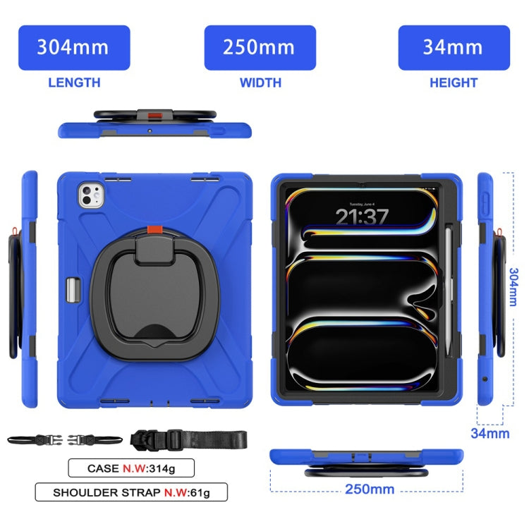 For iPad Pro 11 2024 Silicone Hybrid PC Tablet Case with Holder & Shoulder Strap(Blue) - iPad Pro 11 2024 Cases by buy2fix | Online Shopping UK | buy2fix