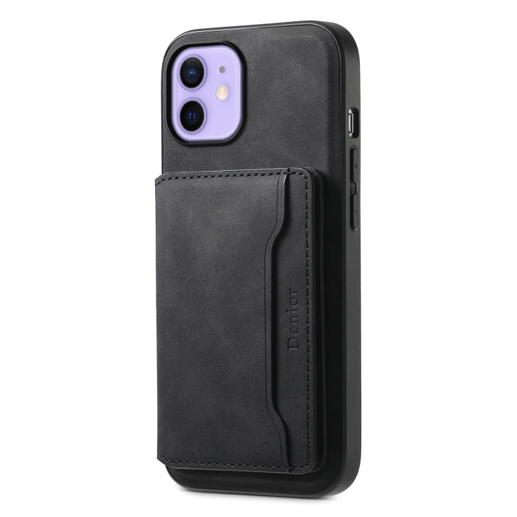 For iPhone 12 Denior D13 Retro Texture Leather MagSafe Card Bag Phone Case(Black) - iPhone 12 / 12 Pro Cases by Denior | Online Shopping UK | buy2fix