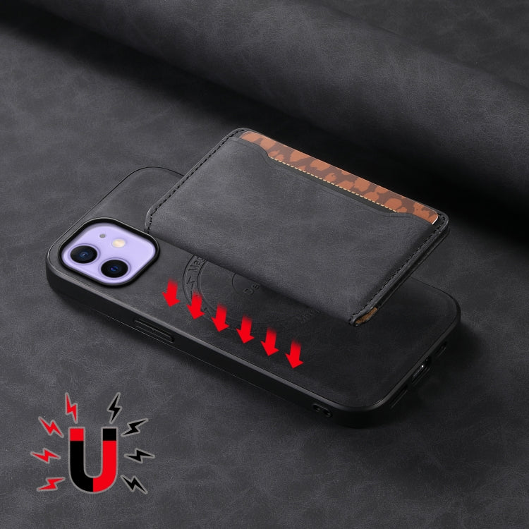 For iPhone 12 Denior D13 Retro Texture Leather MagSafe Card Bag Phone Case(Black) - iPhone 12 / 12 Pro Cases by Denior | Online Shopping UK | buy2fix