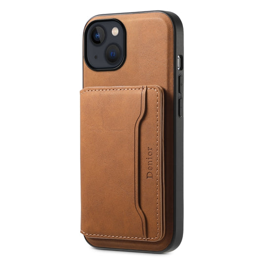 For iPhone 13 / 14 Denior D13 Retro Texture Leather MagSafe Card Bag Phone Case(Brown) - iPhone 14 Cases by Denior | Online Shopping UK | buy2fix